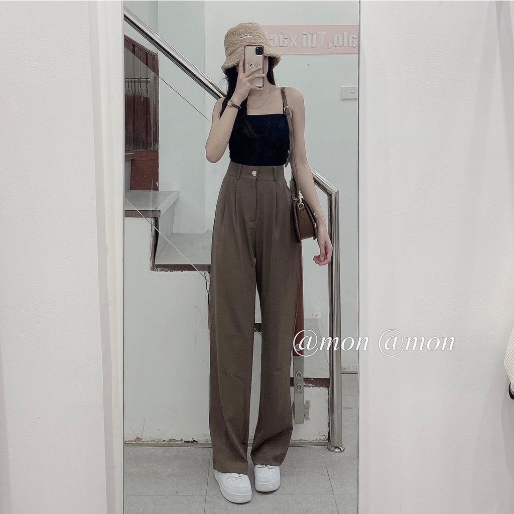 2101192 Quần vải ống rộng dáng suông dài cho nữ phong cách ulzzang basic chất vải trượt mềm mướt