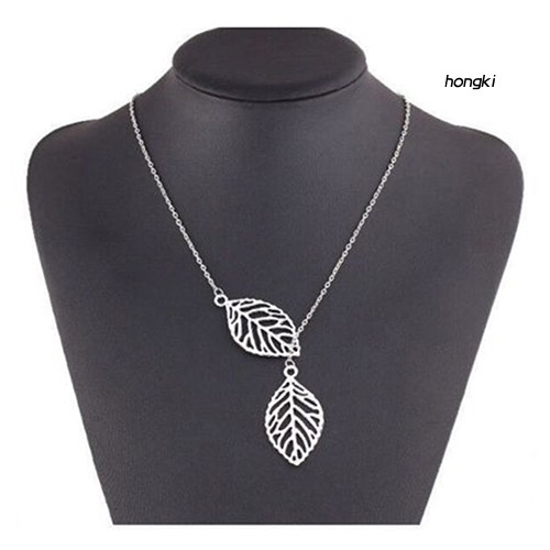 Dây Chuyền Mặt Hình Hai Chiếc Lá Rỗng Xinh Xắn Thời Trang Cho Phụ Nữ