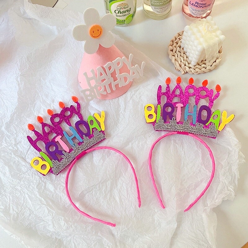 Bờm băng đô hình bánh kem hapy birthday màu hồng sinh nhật