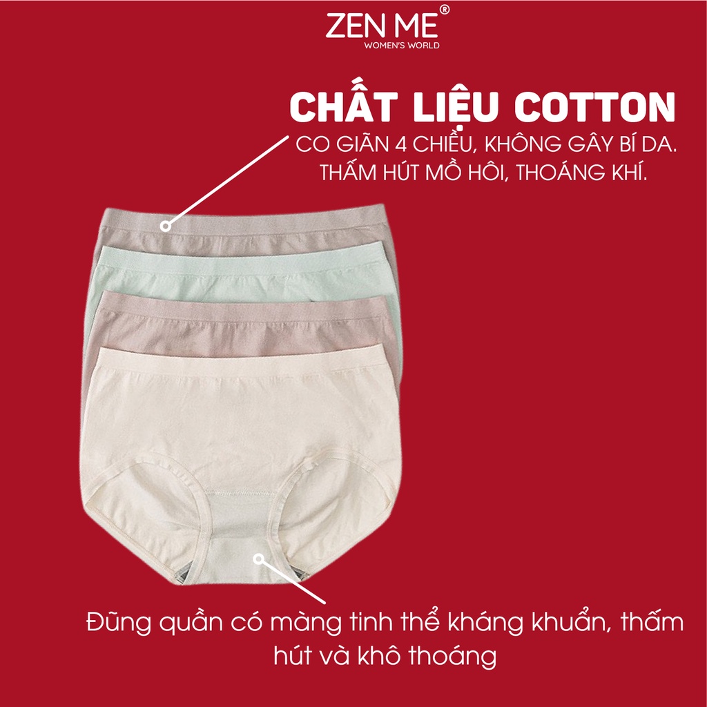 Quần Lót Nữ Zen Me Chất Liệu Cotton Mềm Mại Kháng Khuẩn Thoáng Mát Màu Pastel Dễ Thương