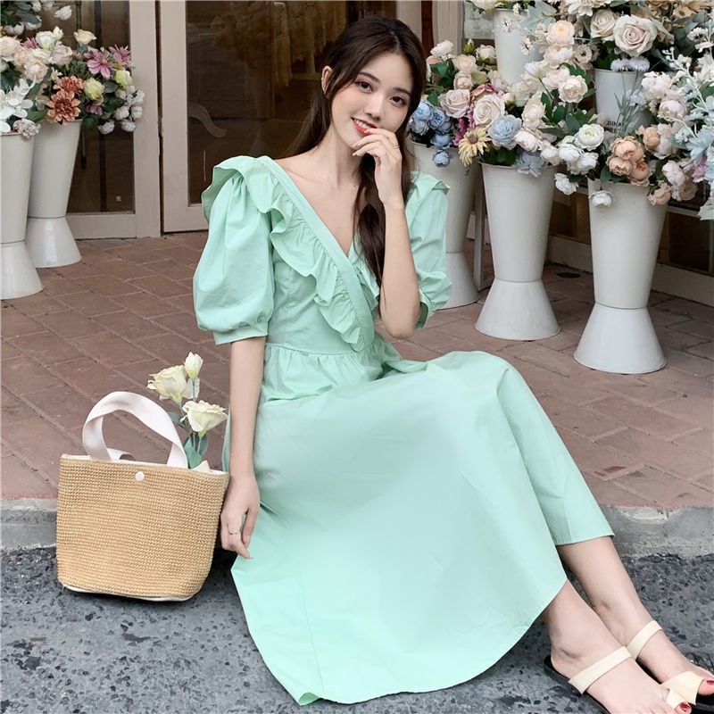 Đầm Nữ Tay Phồng Cổ Chữ V Hở Lưng Thời Trang 2021 | BigBuy360 - bigbuy360.vn