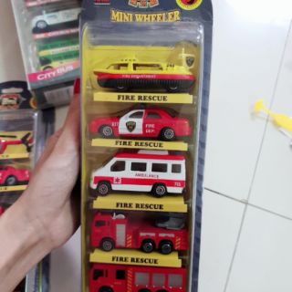 Set 5 xe sắt đặc cứu hỏa mini wheeler