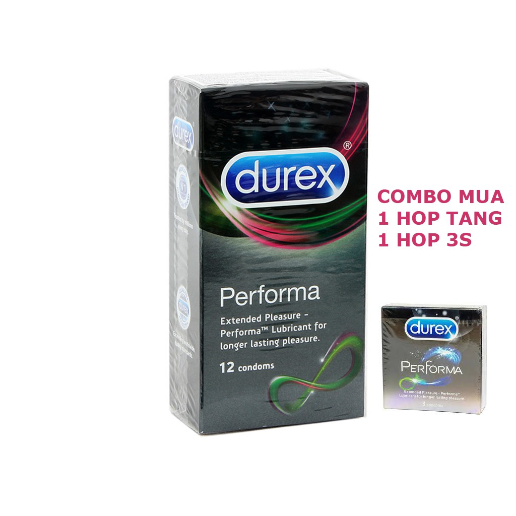 (CHE TÊN)COMBO Bao cao su Durex Performa 12 cái + Tặng 1 Bao cao su Durex Performa 3 cái