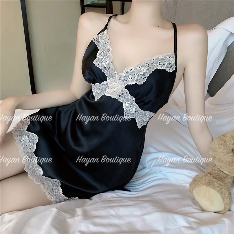 HT33 Váy ngủ sexy ren chéo ngực kèm ĐỆM LÓT, đầm ngủ mặc nhà gợi cảm HT33 MÚT