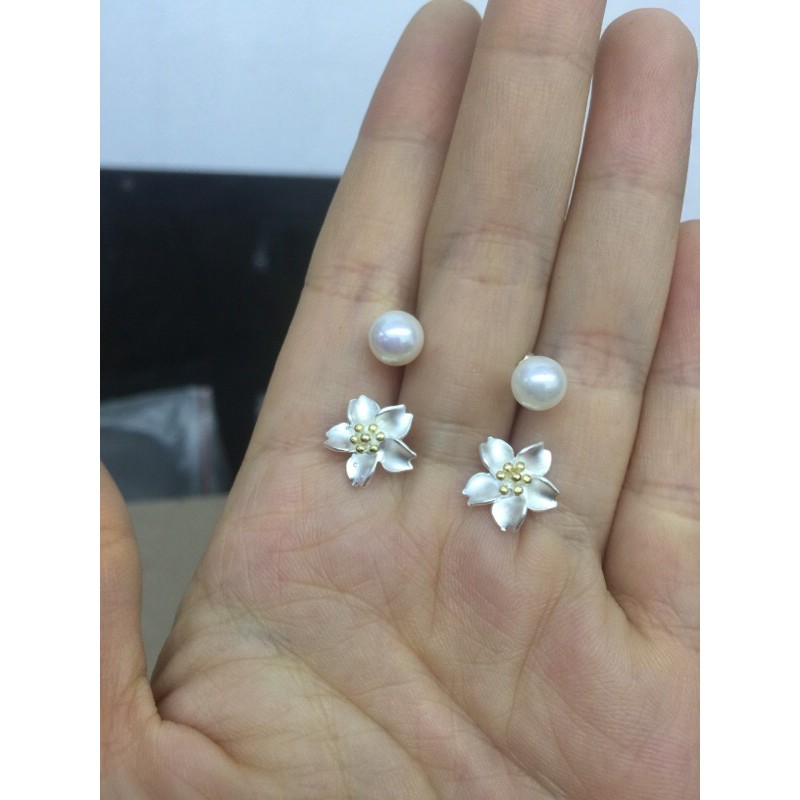 Khuyên tai hoa mai nhị vàng ôm tai siêu đẹp bạc thật NGỌC MẬU