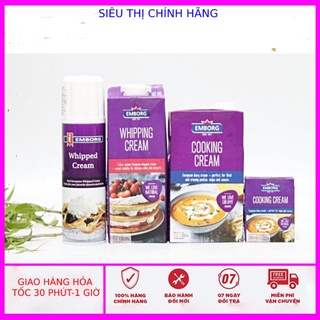 Kem sữa nấu cooking cream, whipping cream emborg, kem xịt hiệu emborg