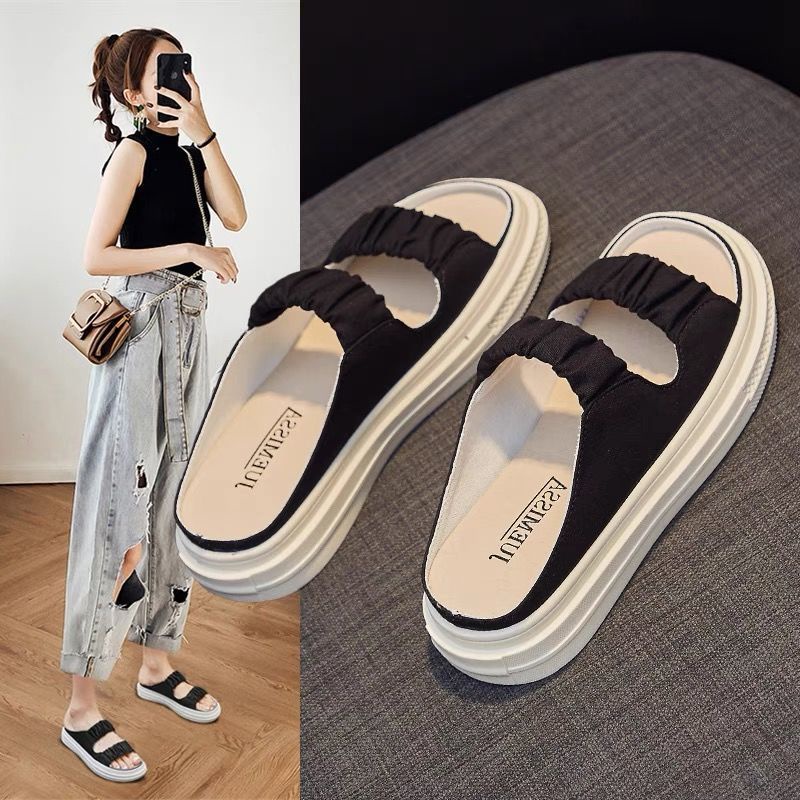 Dép Sandal Vải Canvas Đế Bằng Thời Trang Mùa Hè 2022 Cho Nữ