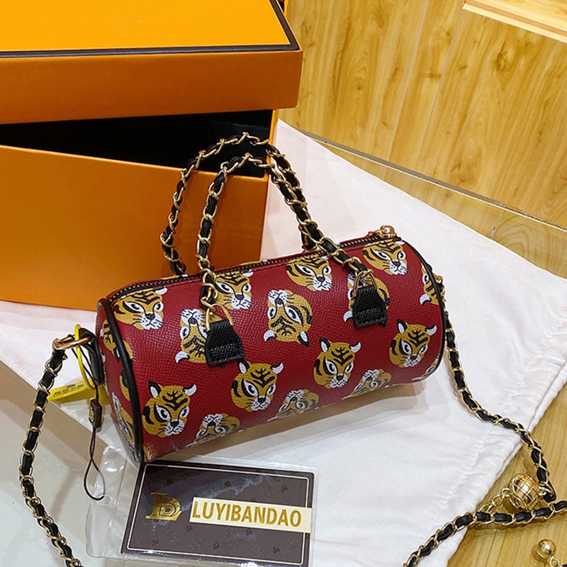 IELGY Túi Đeo Vai Hình Trụ In Họa Tiết Hoạt Hình Dễ Phối Đồ Thời Trang Cho Nữ