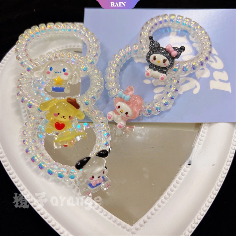 SANRIO Set 1/5 Dây Cột Tóc Lò Xo Co Giãn In Hình Hoạt Hình 3.5cm Cho Bé Gái
