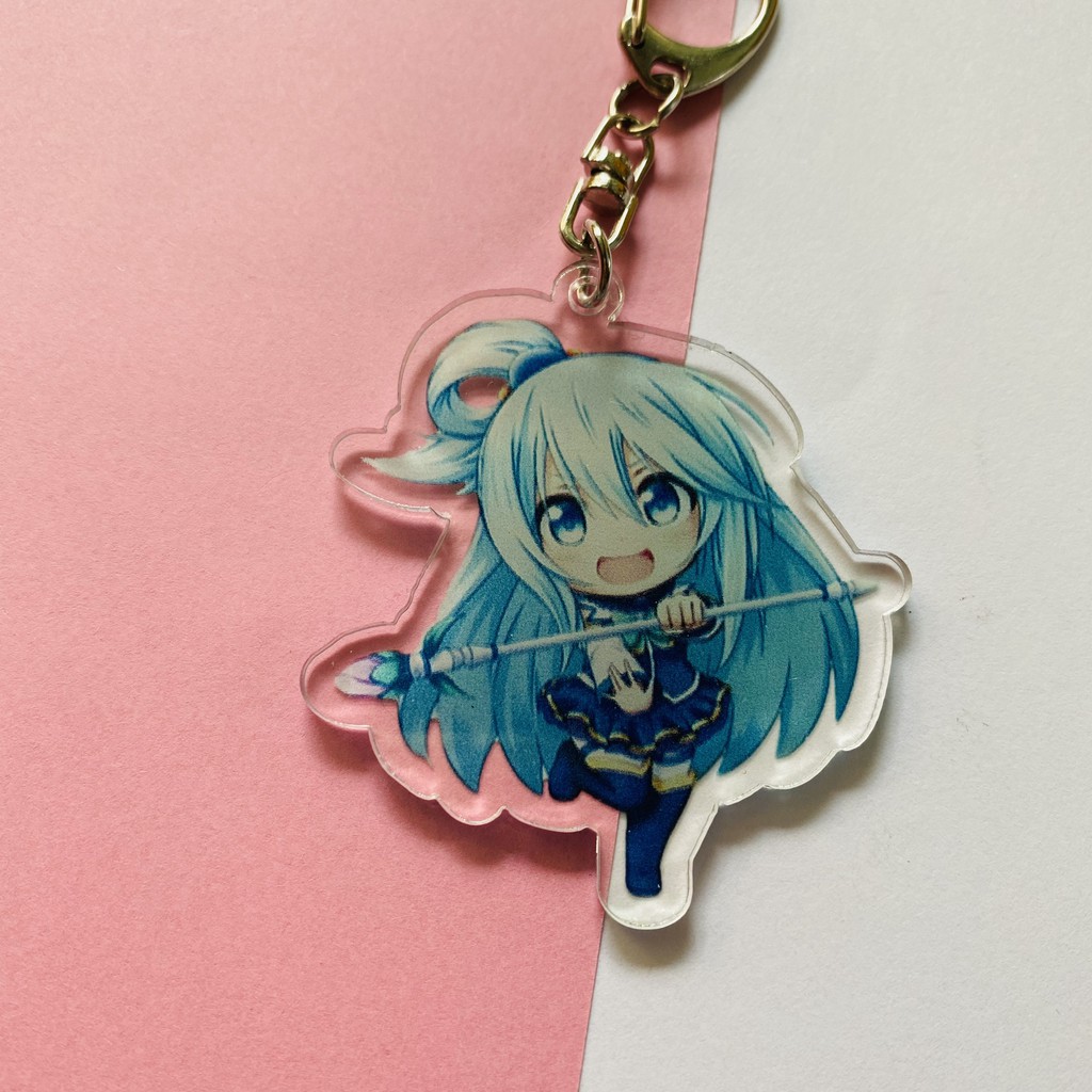 ( Mica trong acrylic ) Móc khóa AQUA KONOSUBA CHIBI quà tặng xinh xắn dễ thương in hình anime chibi