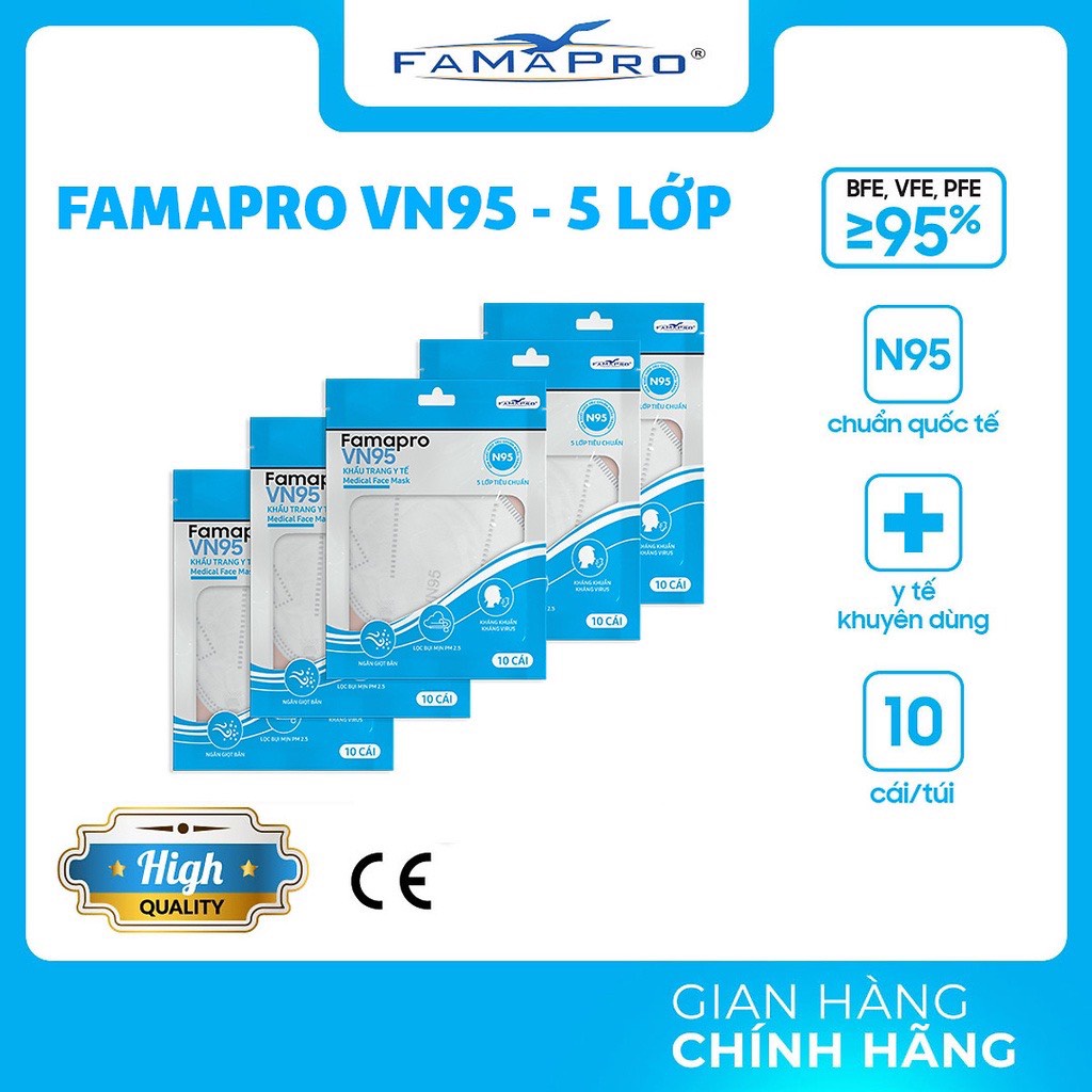 Khẩu trang y tế NAM ANH kháng khuẩn 5 lớp FAMAPRO VN95 dạng TÚI