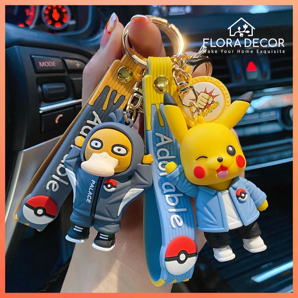 Móc khóa Pokemon đáng yêu Flora Decor Pikachu và Vịt ôm đầu