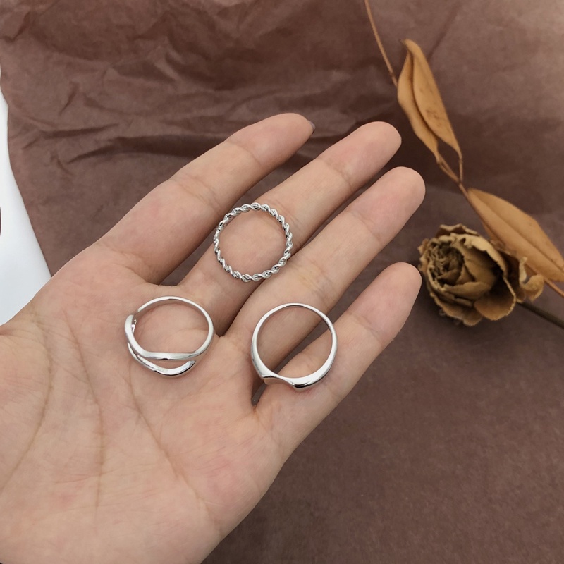 Set 3 Nhẫn Đeo Tay Kim Loại Mạ Vàng / Bạc Thời Trang Cho Nữ