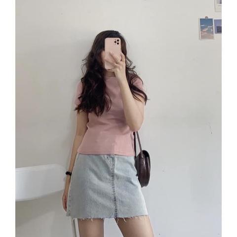 Áo croptop tổ ong bozip cổ tròn basic tiểu thư Flashsaleshop 👉 Phông trơn cộc tay đơn giản crt nữ