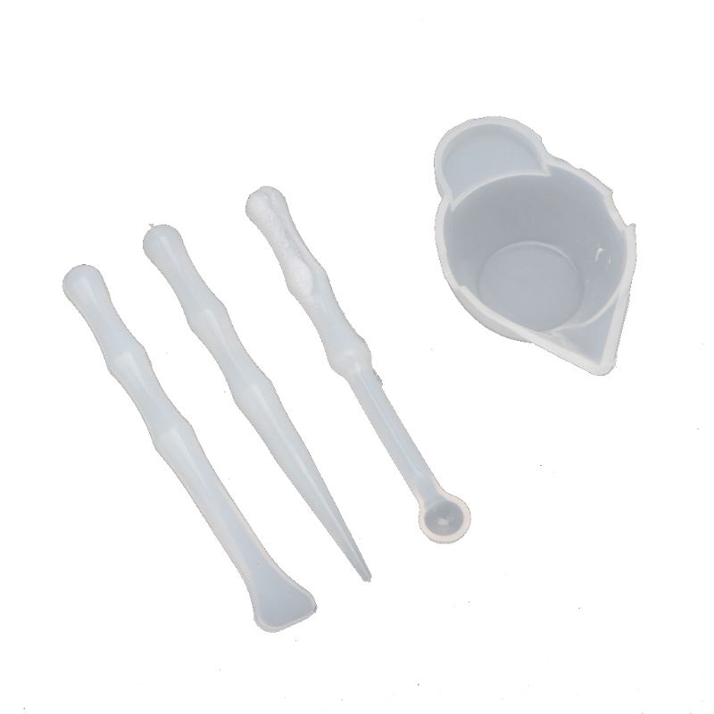4 Phụ kiện làm đồ trang sức resin gồm dụng cụ cạo quét + muỗng + cốc trộn + que khuấy bằng silicon chất lượng cao