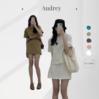 S1167 Set xốp áo polo mix chân váy lưng chun Audrey