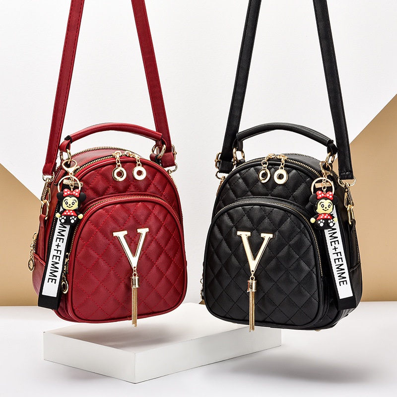 Balo CHUWANGLIN bằng da mini phối tua rua thời trang cho nữ