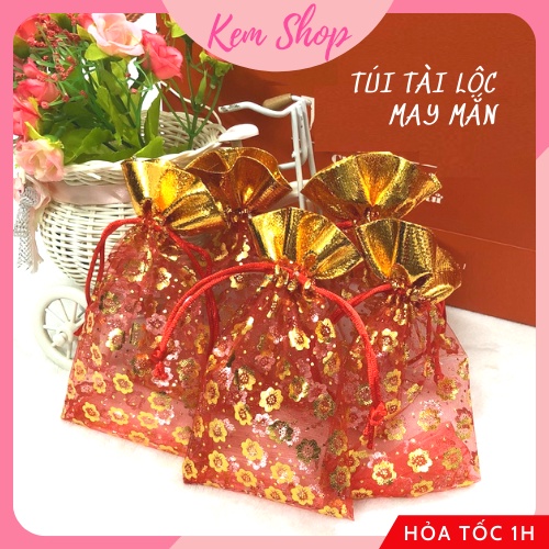 Túi Đựng Muối Tài Lộc May Mắn Chúc Tết Đầu Năm Mới Bằng Voan Đỏ Nhũ Vàng - Kemshop K34