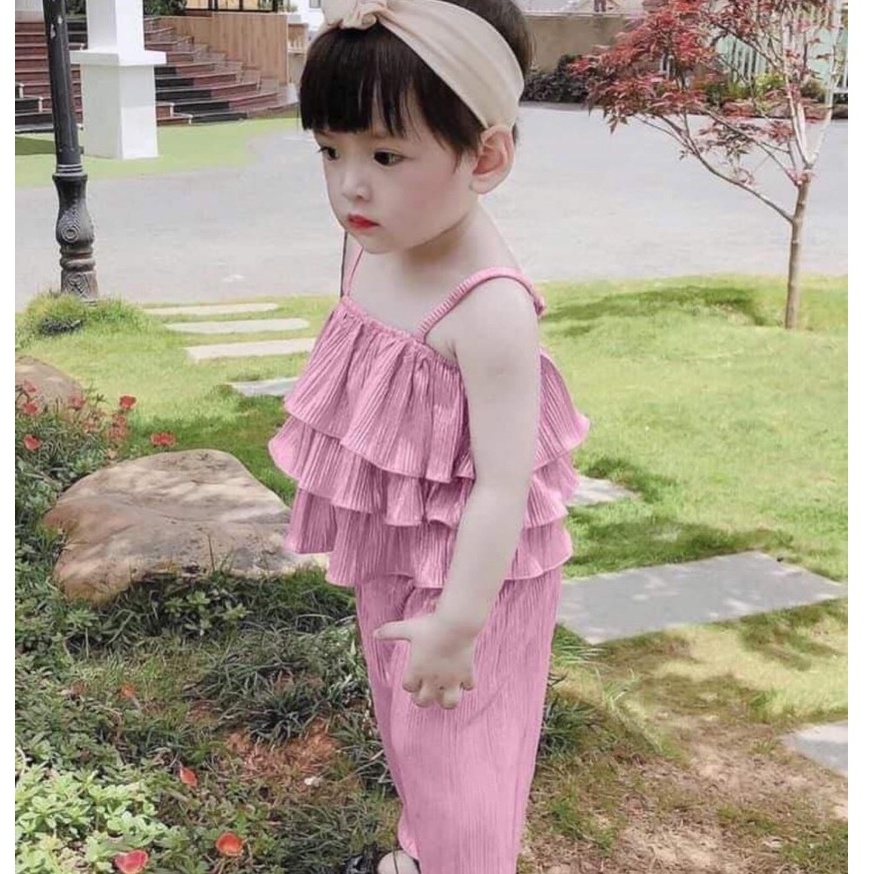 SET40 - Bộ bé gái, Bộ áo 2 dây + quần ống xuông xếp ly cho bé gái từ 10-22kg, Richkid123