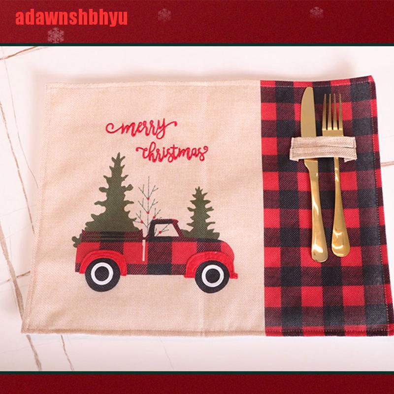 [adawnshbhyu]Christmas Home Kitchen Plaid Print Cotton Linen Placemat Dining Coffee Table Mat