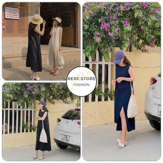 Váy Ba Lỗ Xẻ Tà - Rere.Store [FREESHIP] - Đầm suông dài ba màu form rộng, trẻ trung, phong cách