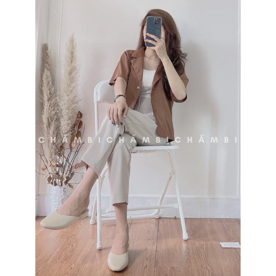 Áo khoác nữ A.231, Áo blazer khoác ngoài dáng ngắn cộc tay cổ giả vest 2 cúc dọc thanh lịch