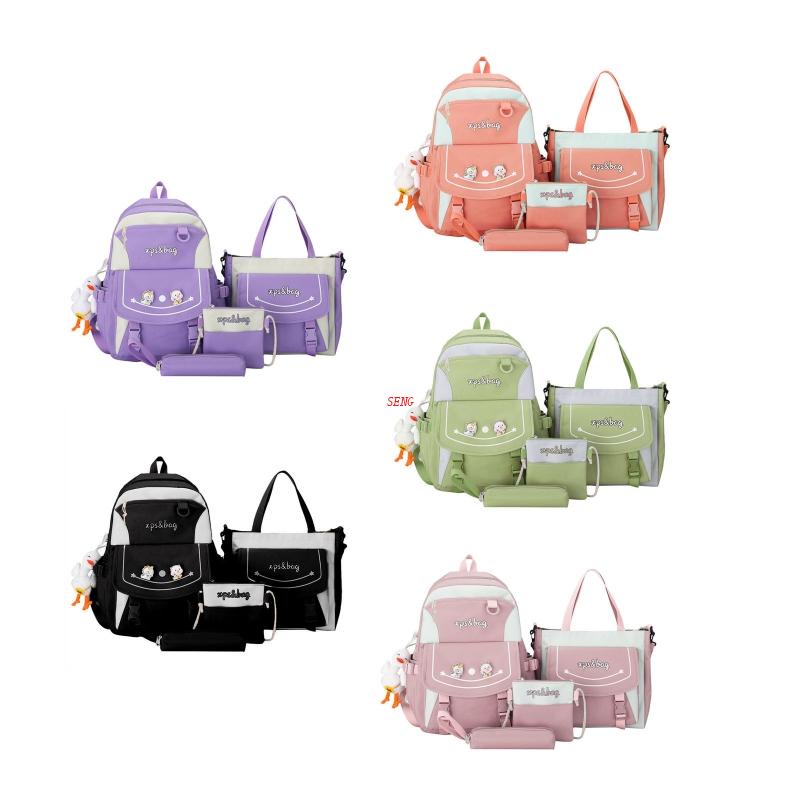 Set 4 Món Gồm Ba Lô Túi Đeo Vai Đựng Bút Chì / Sách Bằng Nylon In Họa Tiết Hoạt Hình Cho Học Sinh / Tuổi Teen