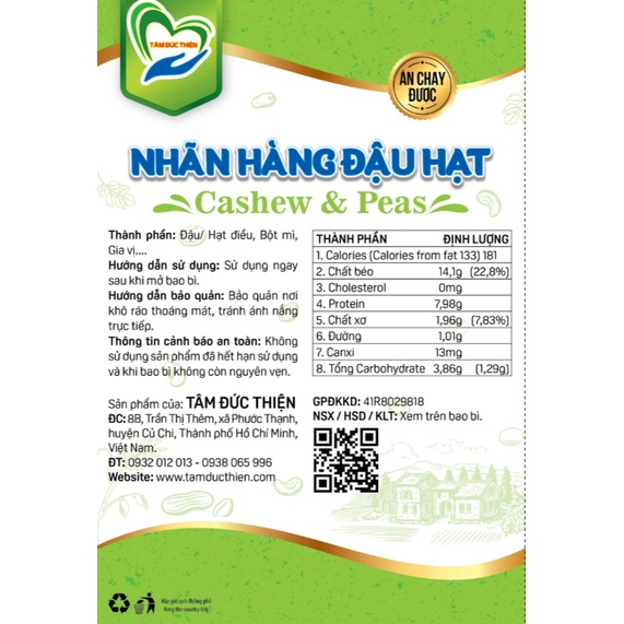 [Mã SGBAU30K giảm đến 30K đơn 99K] Đậu Phộng Da Cá Nước Cốt Dừa Tâm Đức Thiện Loại Túi Zip 500GR đồ ăn vặt