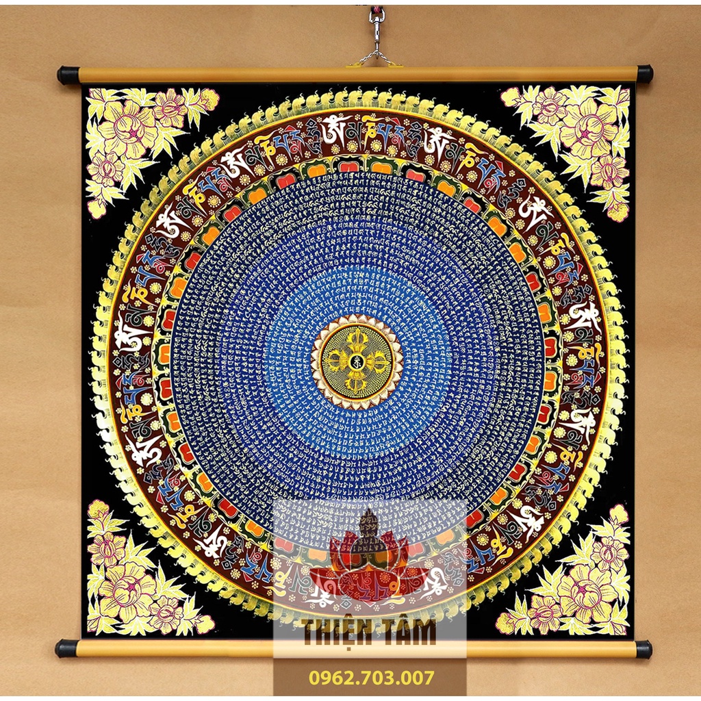 Tranh Chú Lăng Nghiêm Mandala treo tường bằng vải phủ bóng cao cấp, dày dặn