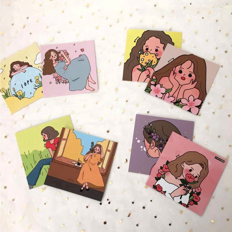 Set 9 Thẻ Giấy Họa Tiết Hình Cô Gái Dễ Thương