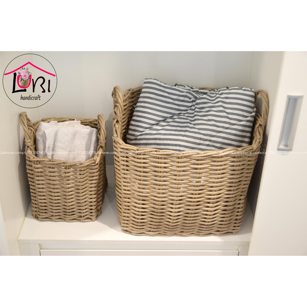 - Sọt đựng đồ đan dây nhựa tròn có 4 size hình vuông - siêu bền, màu sắc sang trọng