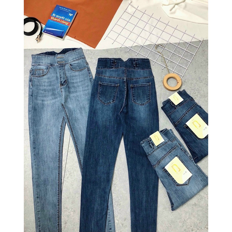 Quần jean lưng cao 2 nút kiểu v lưng sau