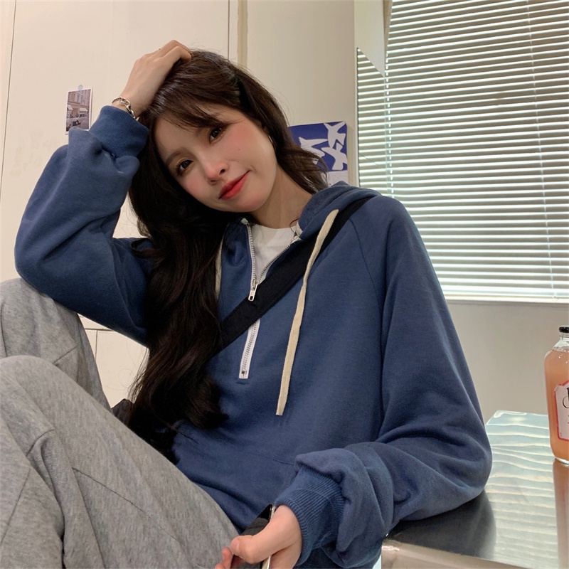 Áo hoodie dài tay phối khóa kéo cá tính trẻ trung