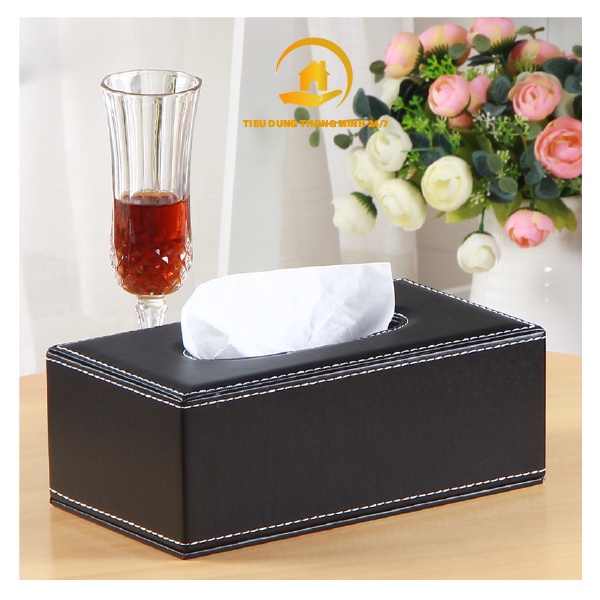 Hộp giấy ăn, Hộp đựng giấy ăn bọc da cao cấp hình chữ nhật, Hộp đựng khăn giấy ăn để bàn sang trọng, tiện lợi