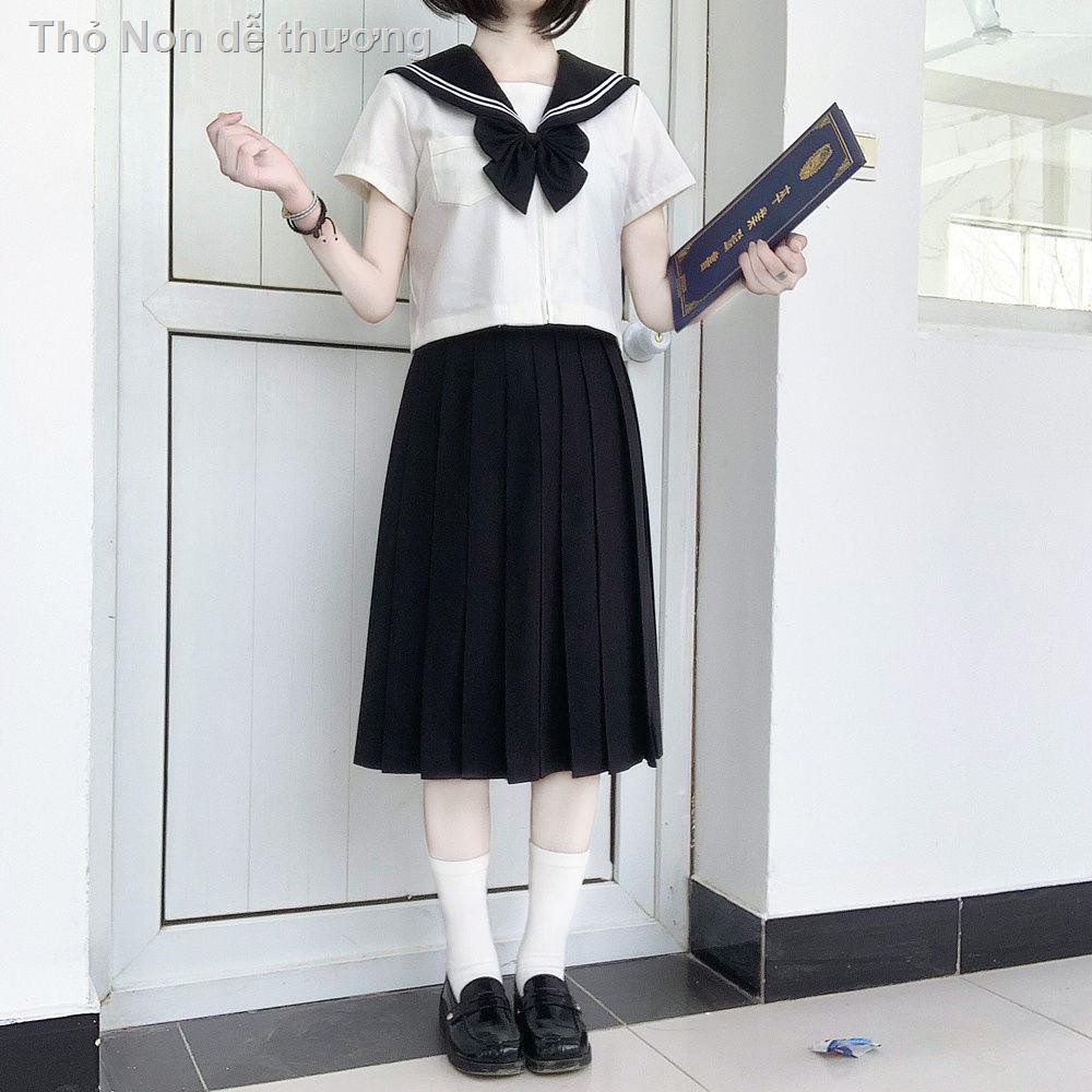 váy đầm dáng xoè❐♨✙[  JK] Đồng phục chính thống jk hãng váy dài trung xấu cổ đen Nhật Bản hai cuốn ba mẫu ngắn ta