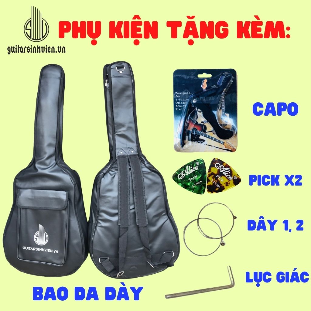 Đàn Guitar Acoustic Gỗ Thịt Tập Chơi Giá Rẻ - Tặng Kèm Combo Tập Chơi - Guitar Sinh Viên SV-A2