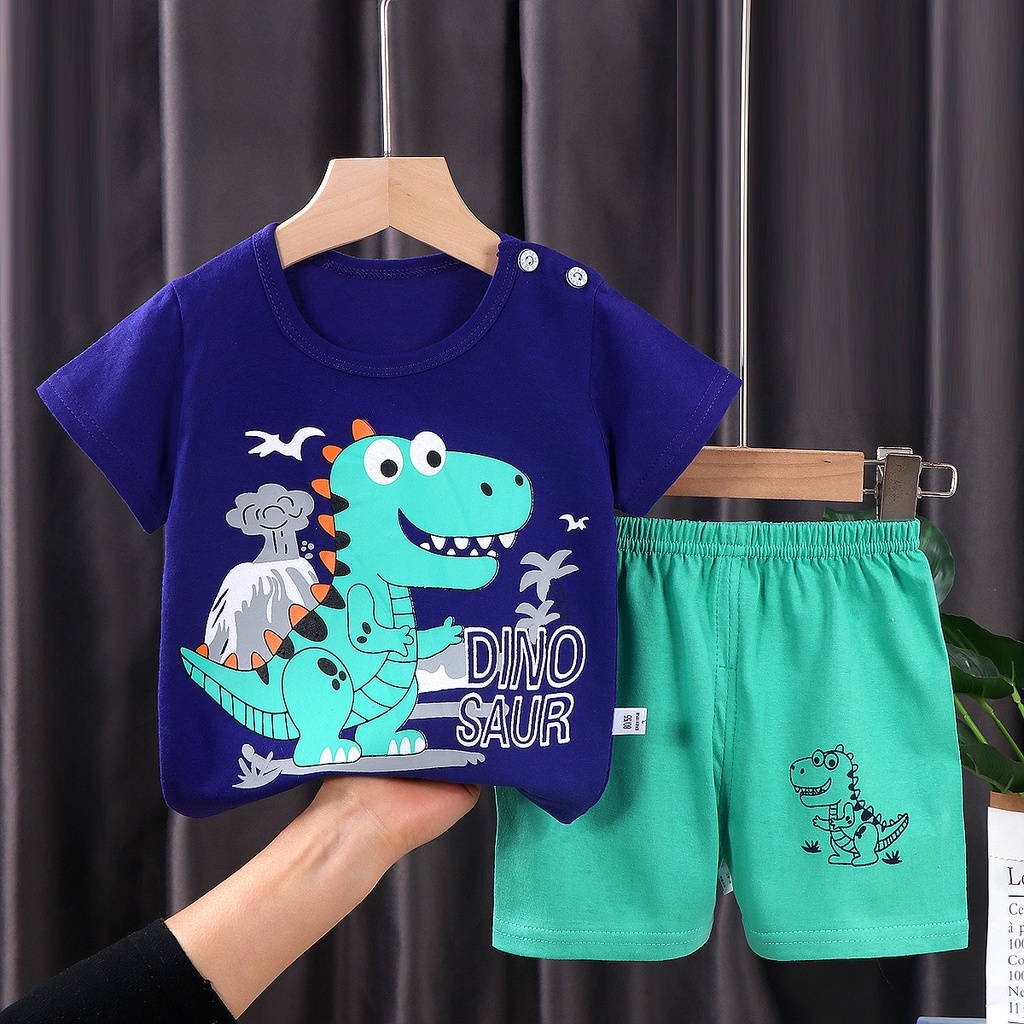Bộ Áo Thun Tay Ngắn 100% Cotton In Họa Tiết Hoạt Hình Dễ Thương Thời Trang Mùa Hè Cho Bé Trai Và Gái