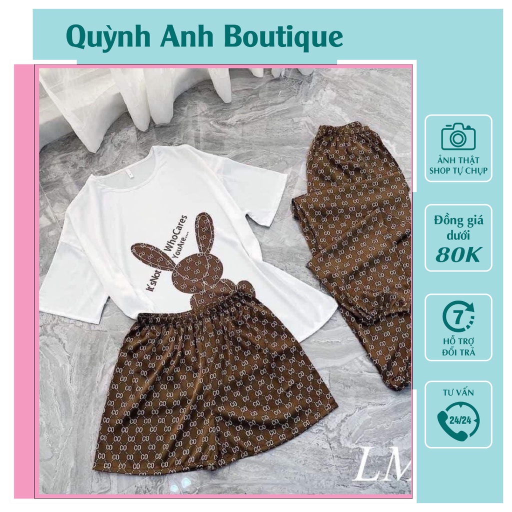 Bộ mặc nhà nữ mùa hè , đồ bộ nữ form rộng chất liệu cotton in hình thỏ 2 màu hot trend