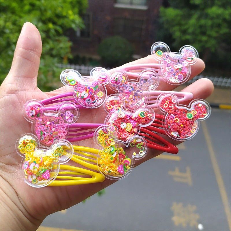 Bộ 2 chiếc kẹp tóc trong suốt hình chú chuột có đính kim sa dễ thương cho bé gái