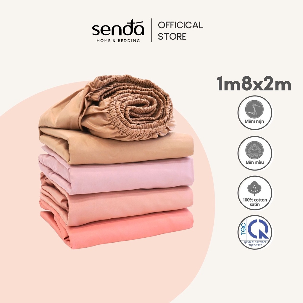 Ga giường lụa satin cao cấp SEN ĐA 1m8 x 2m bo chun trơn màu (nhiều màu), 100% cotton 60s bóng mượt sang trọng, mềm mại