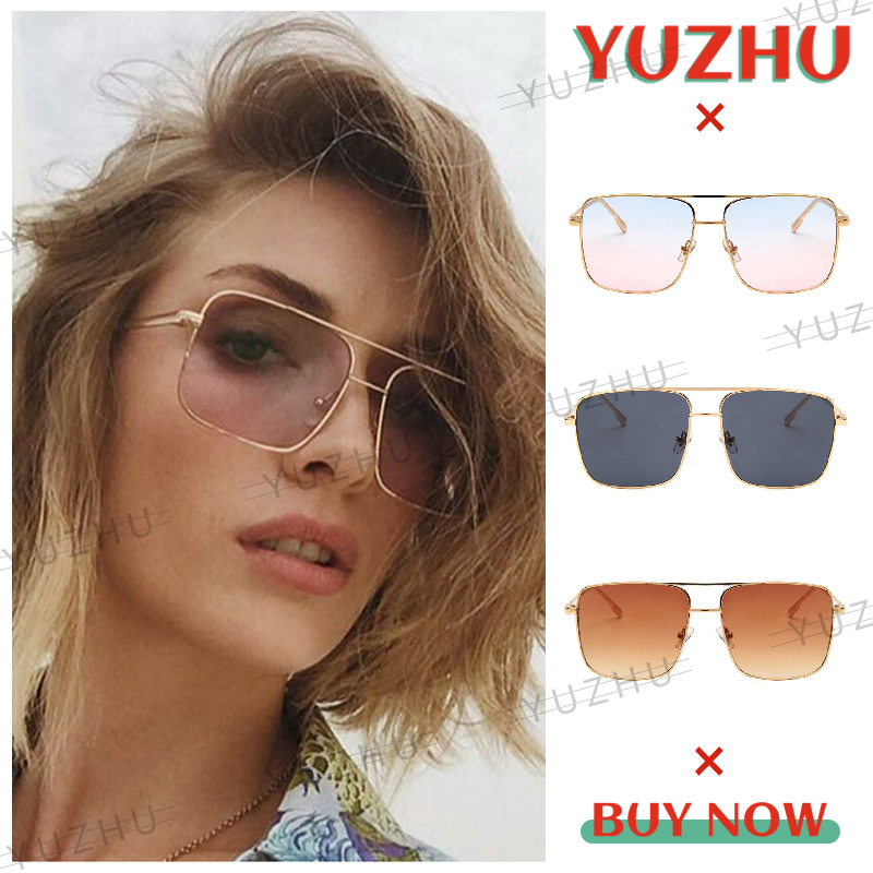 Kính mát gọng vuông kim loại bảo vệ chống tia cực tím cho nữ