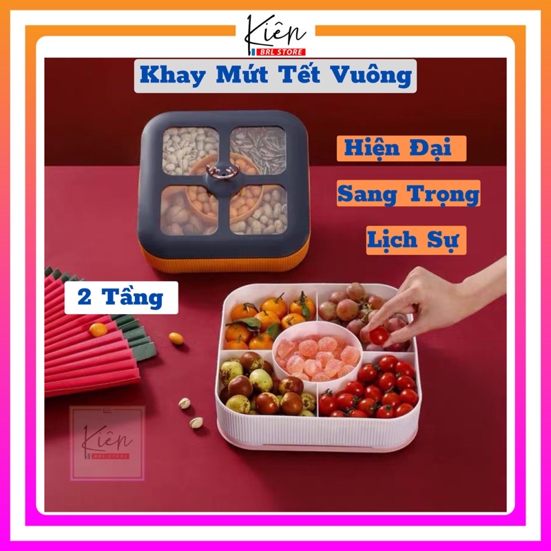 Khay Mứt Tết Vuông 2 Tầng Hình Sừng Hươu Vàng Phong Cách Hiện Đại Châu Âu,Sang Trọng,Lịch Sự