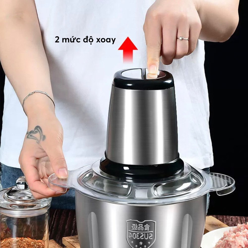 Máy xay thịt đa năng, cối xay thịt inox 1.8 L lưởi thép bền bì bảo hành 2 năm, dung tích lớn