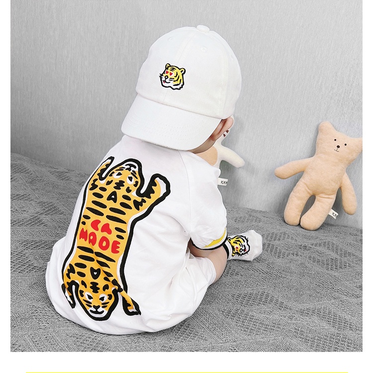 Bộ Áo Liền Quần Tay Ngắn Liền Quần Vải Cotton Mỏng In Hoạt Hình Kèm Mũ Thời Trang Mùa Hè Cho Bé