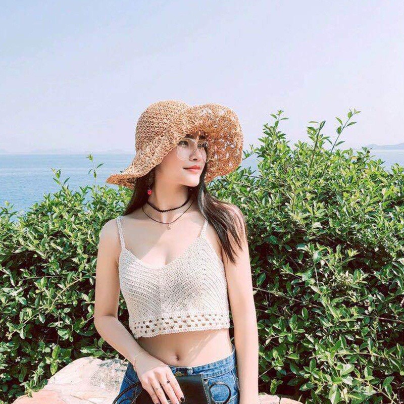 Áo hai dây len móc đi biển sexy cổ V quyến rũ vanmiushop