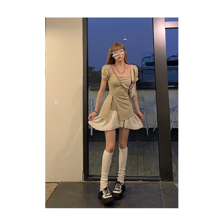 Đầm Cổ Vuông Nhấn Eo Phong Cách Retro Thời Trang Xuân Hè Hàng Mới