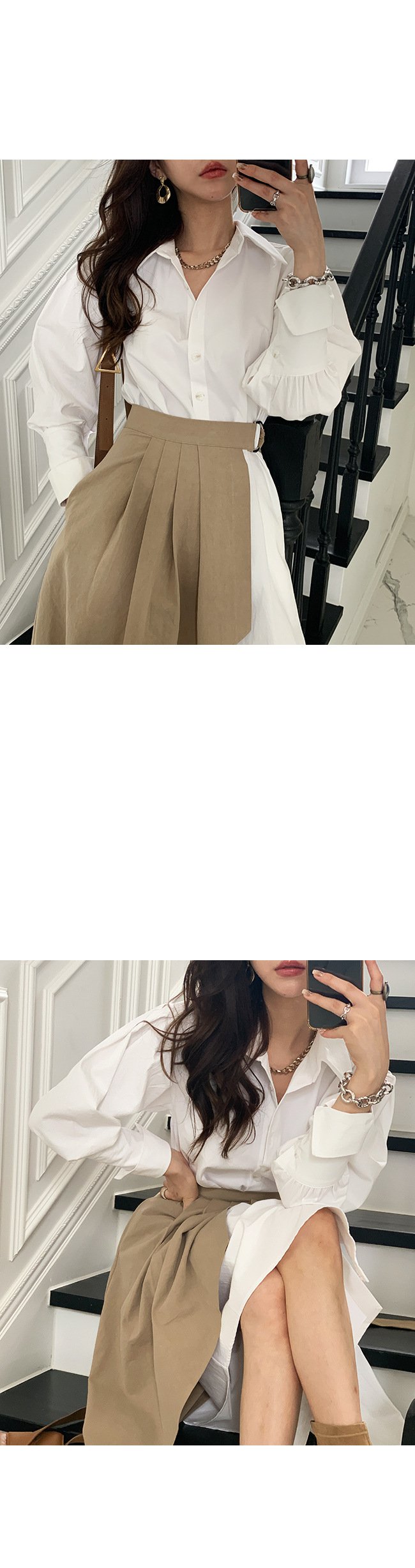 Váy sơ mi + belt xếp li trang trí bên ngoài phong cách Hàn Quốc | BigBuy360 - bigbuy360.vn