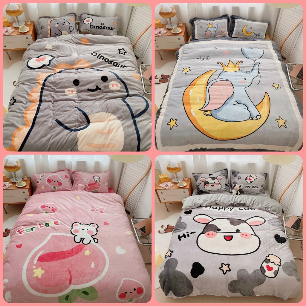 Link 1 - Bộ Chăn Mền, ga trải gường hình con vật đáng yêu, chất liệu nỉ siêu êm, rất bền, ko xù lông, không phai màu