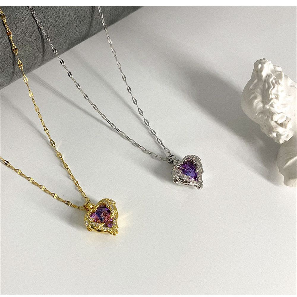 Vòng cổ Thép Titan Mặt Trái Tim Đính Đá Zircon Sang Trọng Cho Nữ
