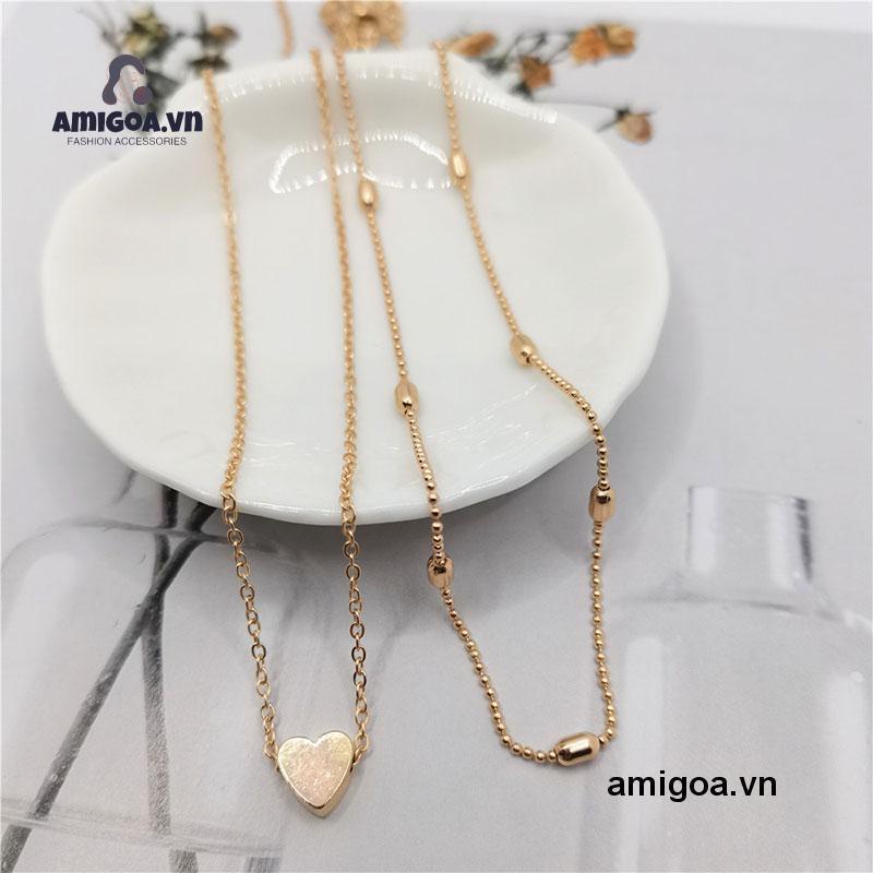 Vòng cổ Nhiều Lớp Mặt Hình Trái Tim Thời Trang Cho Nữ